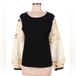 Fab’rik Black Crochet Lace Ballon Sleeve Whimsigoth Boho Neutral Casual Top S